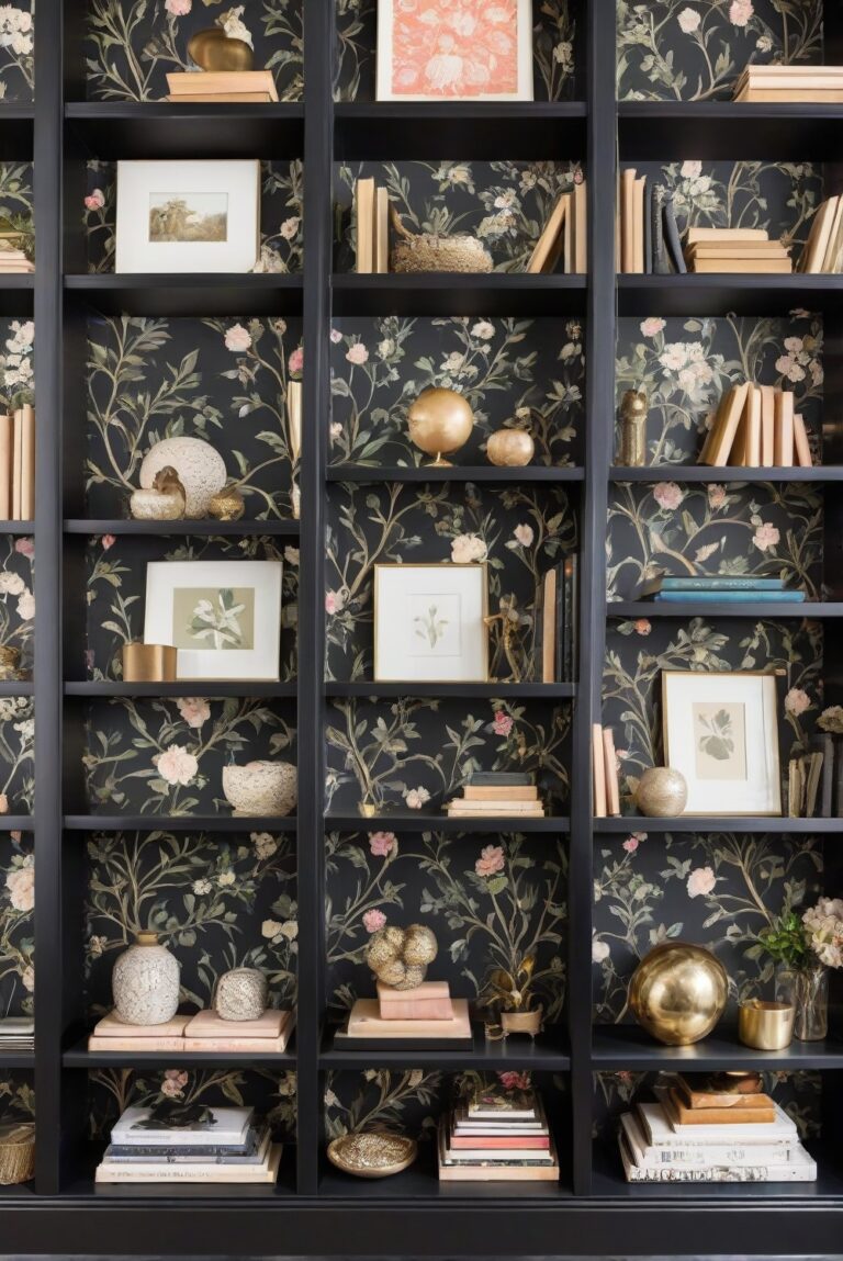 Black Bookcase with Wallpaper Backing: A Stylish Addition to Your Home