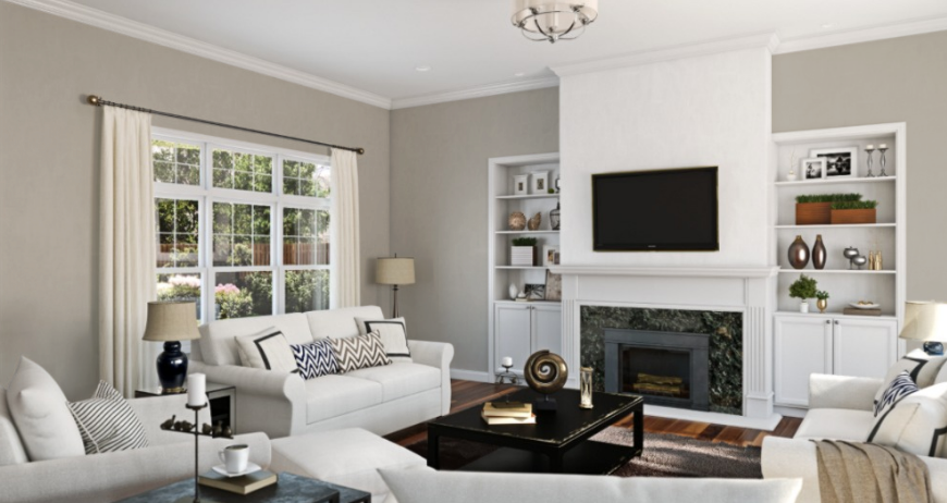 Sherwin Williams Mindful Gray (SW 7016)
A balanced mid-gray that works beautifully with both carpet and tile, bridging different flooring styles with a chic, contemporary hue.