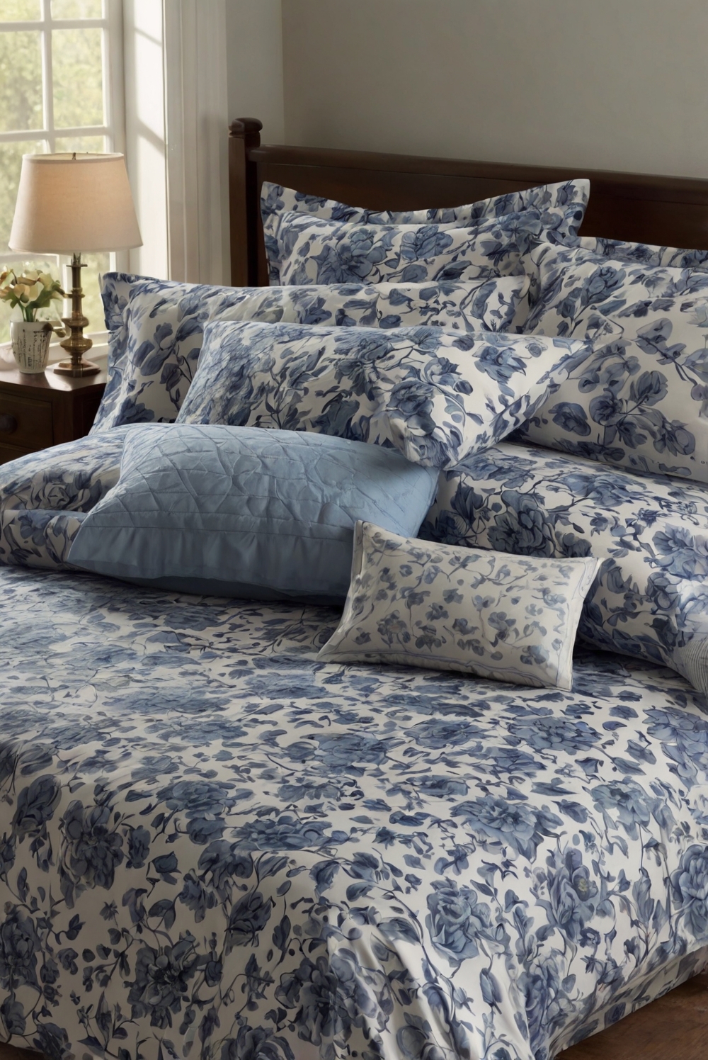 blue floral bedding, bedroom makeover, bedroom decor, home decor ideas, Target home collection, home design inspiration, luxurious bedroom design