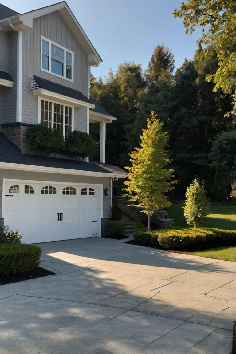 Beautiful Driveway Entry Landscaping Using Sherwin Williams White Trim.