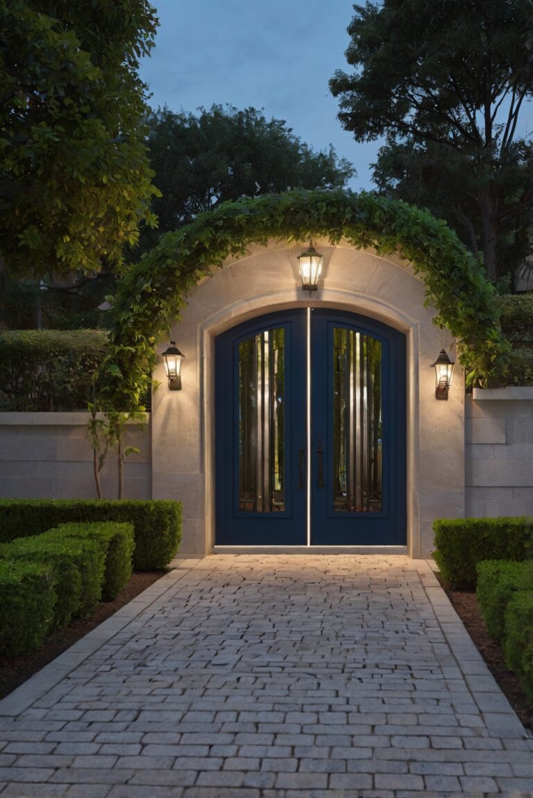 Create a Stunning Driveway Entry with Greenery and Blue Accents.