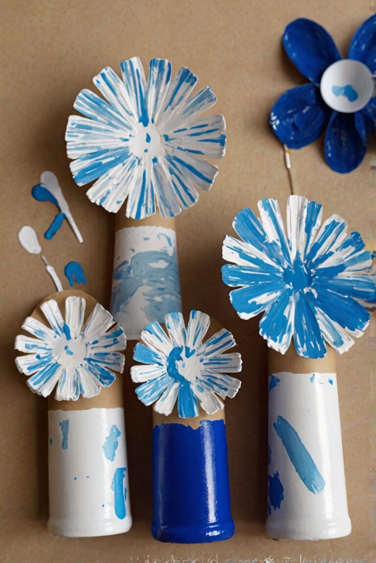 Easy Mothers Day Crafts for Kids with White and Blue Paint.