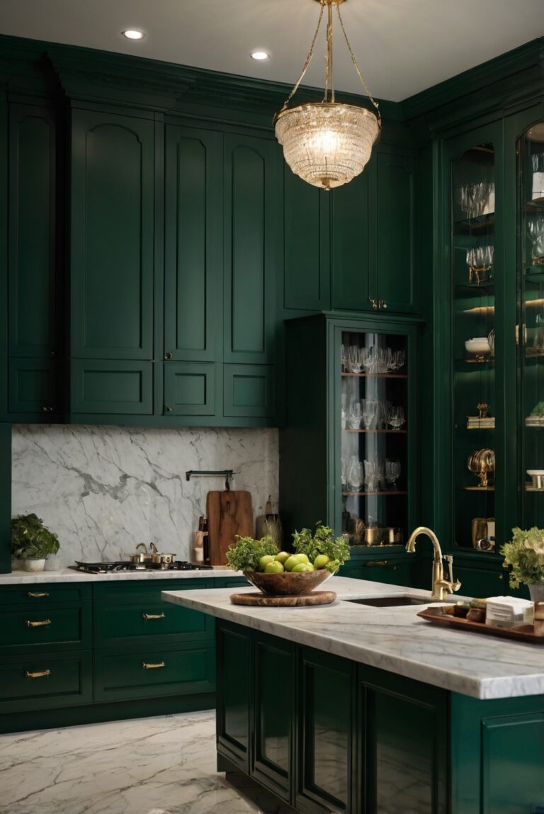 Emerald Elegance: Sophistication in Dark Green Paint and Cabinets