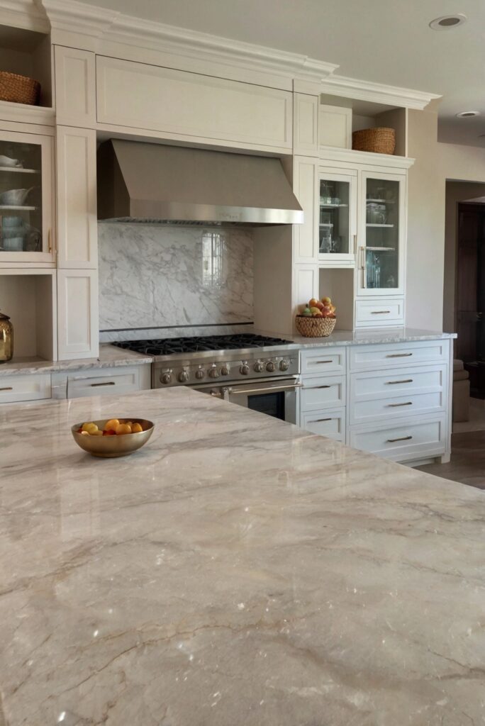 Luxury Fusion: Taj Mahal Quartzite Paired with White Dove Cabinets for ...