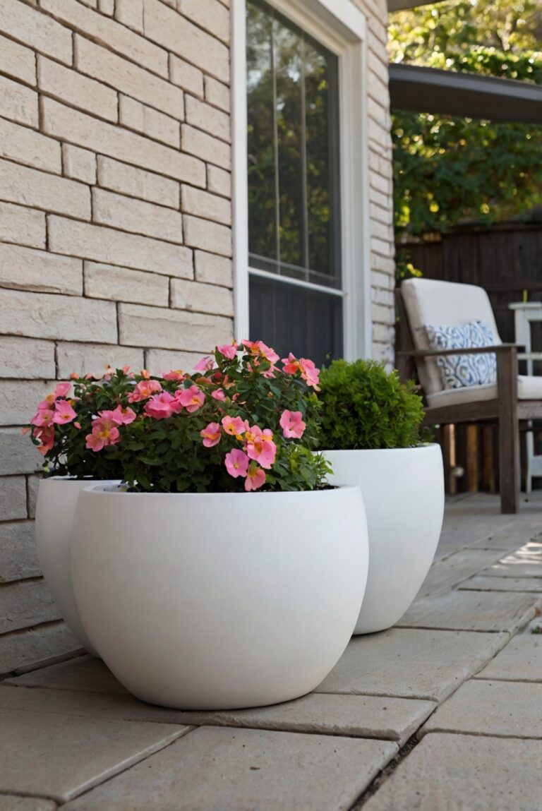 Modern Patio Flower Pots Using Sherwin Williams White Paint.