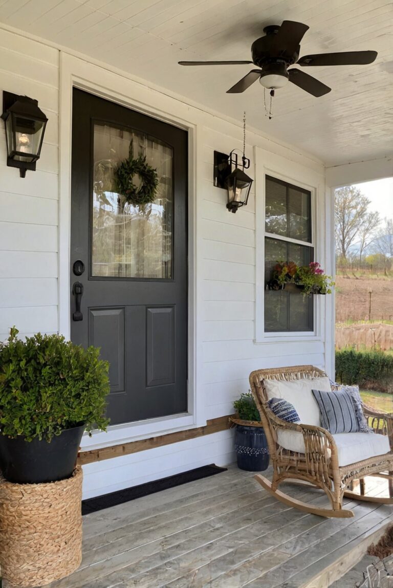 Modern Summer Porch Decor Using Sherwin Williams White Paint.