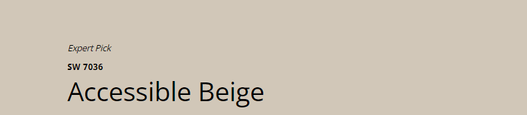 Sherwin Williams Accessible Beige (SW 7036)
A warm, medium gray with beige undertones, offering a versatile and contemporary backdrop. It pairs beautifully with various cabinetry and countertops, providing a balanced, stylish look.