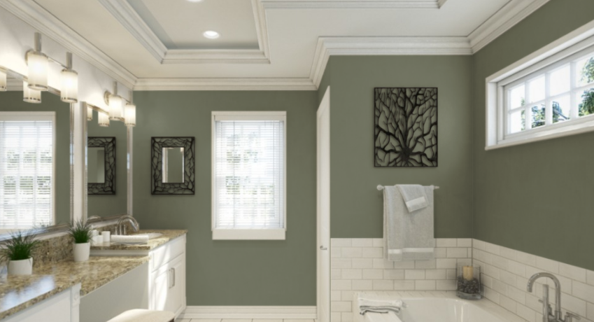 Sherwin Williams Dried Thyme (SW 6186)
A soft, muted green with brown undertones, perfect for adding a natural, earthy feel that complements terracotta accents and creates a serene ambiance.