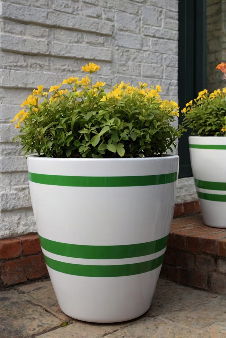 Stunning Outdoor Flower Pots with White and Green Paint.