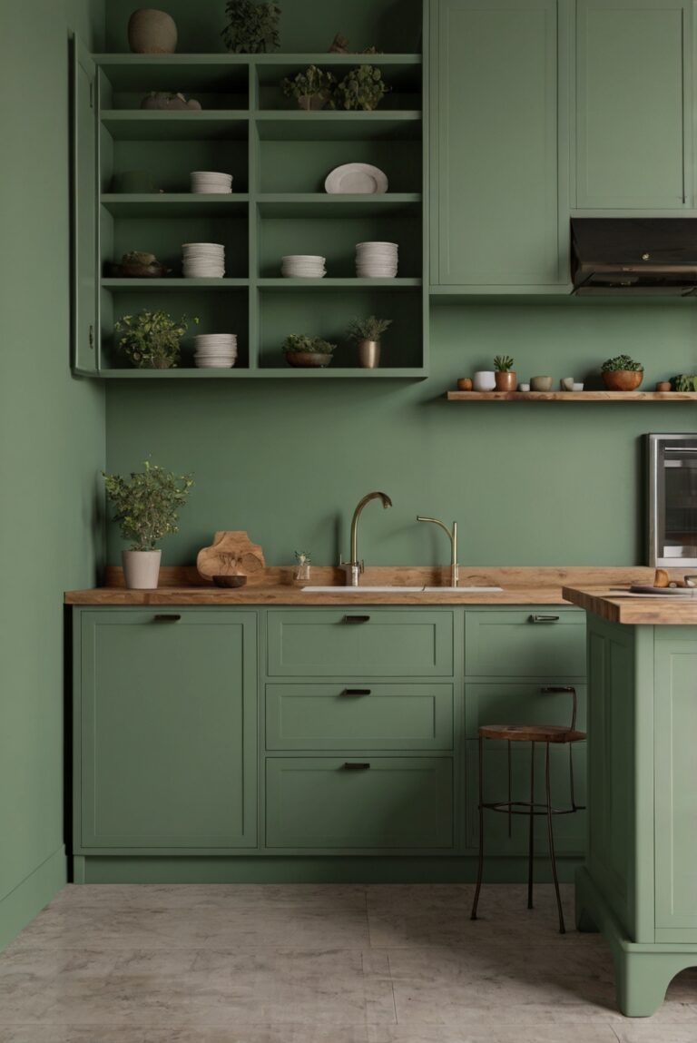 Tranquil Green Escape: Sage Green Paint and Cabinets for a Calming Retreat