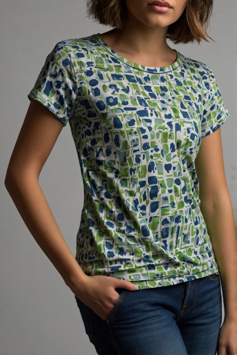 Trendy T-Shirt Cutting Ideas with Green and Blue Accents.