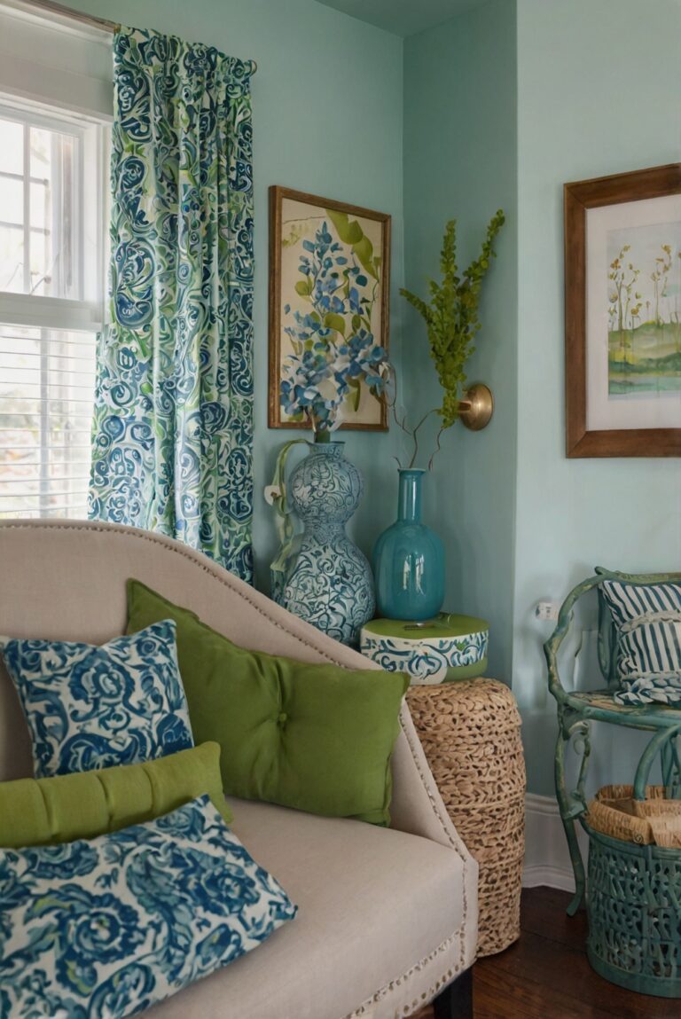 Whimsical Decor Ideas Using Sherwin Williams Blue and Green.