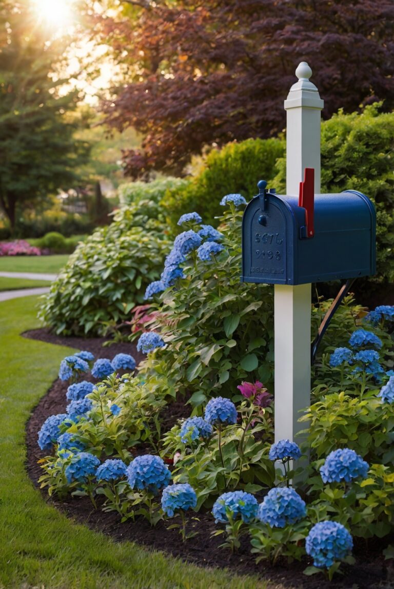 Create a Colorful Mailbox Flower Bed with Blue and Green Blooms.