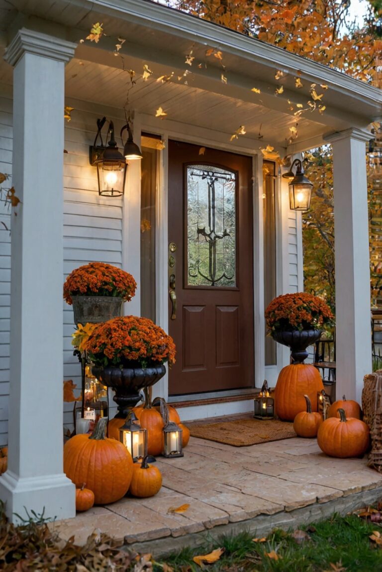 Fall decorating ideas, Fall porch styling, Seasonal outdoor decor, Autumn porch makeover, Rustic fall decorations