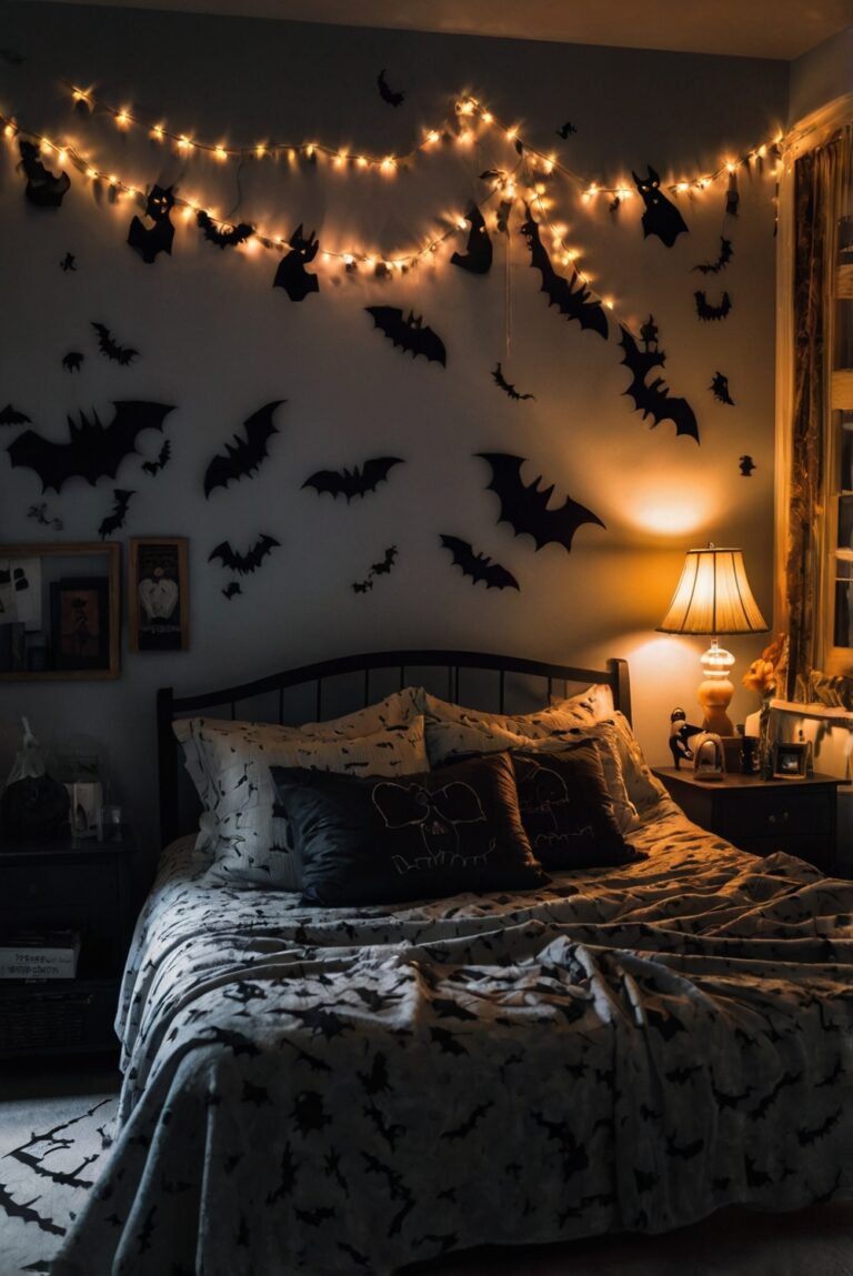 Halloween decorations, Bedroom Halloween theme, Spooky bedroom ideas, Creepy Halloween decor, Ghostly room design