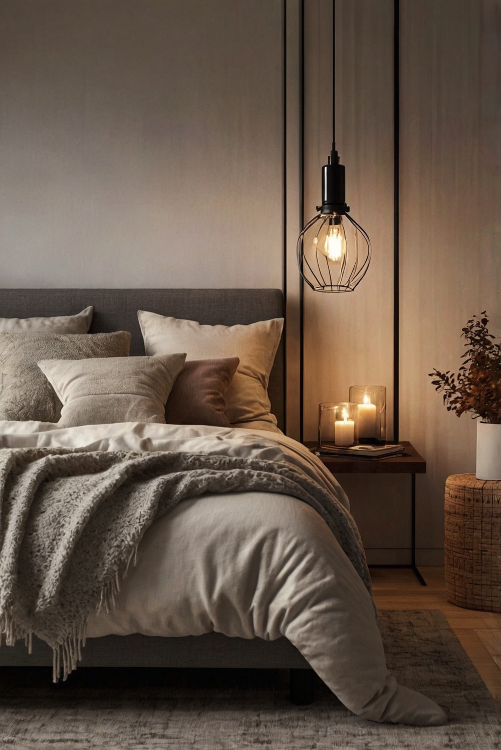 Bedroom decor, Cozy interior design, Autumn bedding, Warm bedroom aesthetic, Seasonal home styling