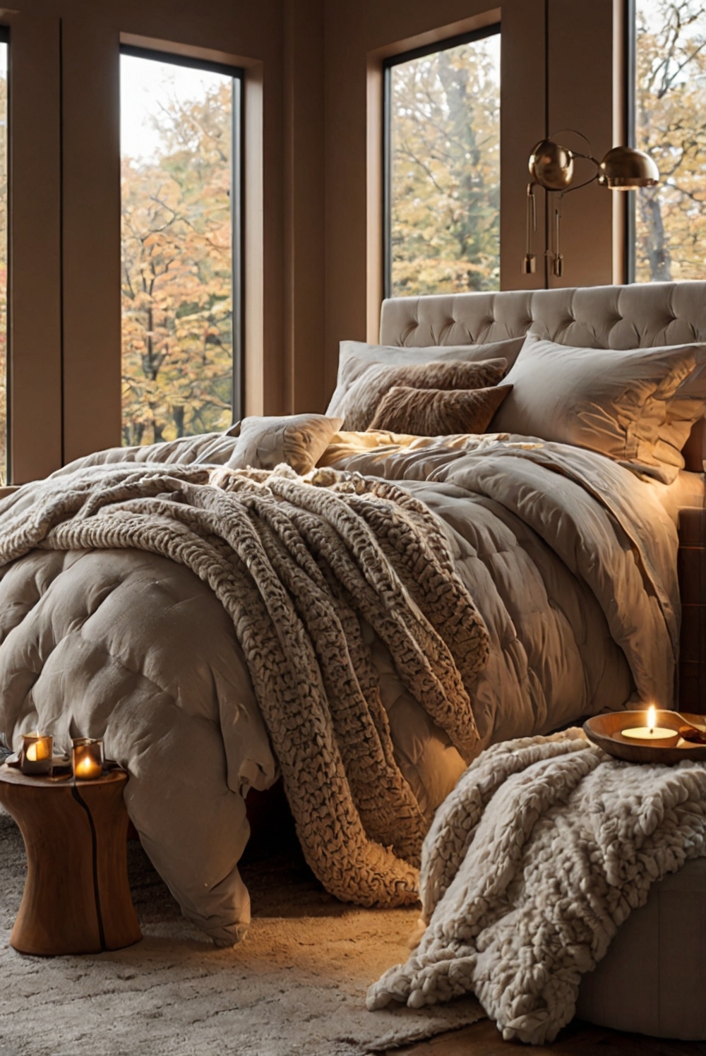 Warm bedroom decor, Rustic bedroom aesthetic, Cozy autumn vibes, Seasonal bedroom design, Fall bedroom essentials