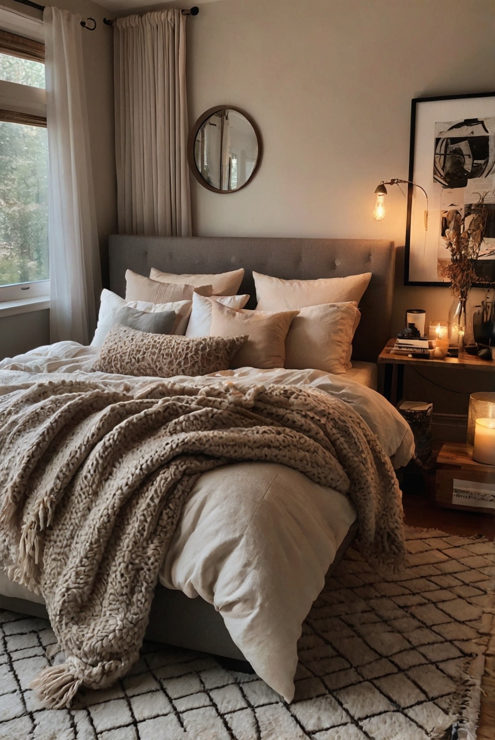 fall themed bedroom, warm cozy decor, autumn bedroom design, comfortable bedding ideas, rustic bedroom aesthetic