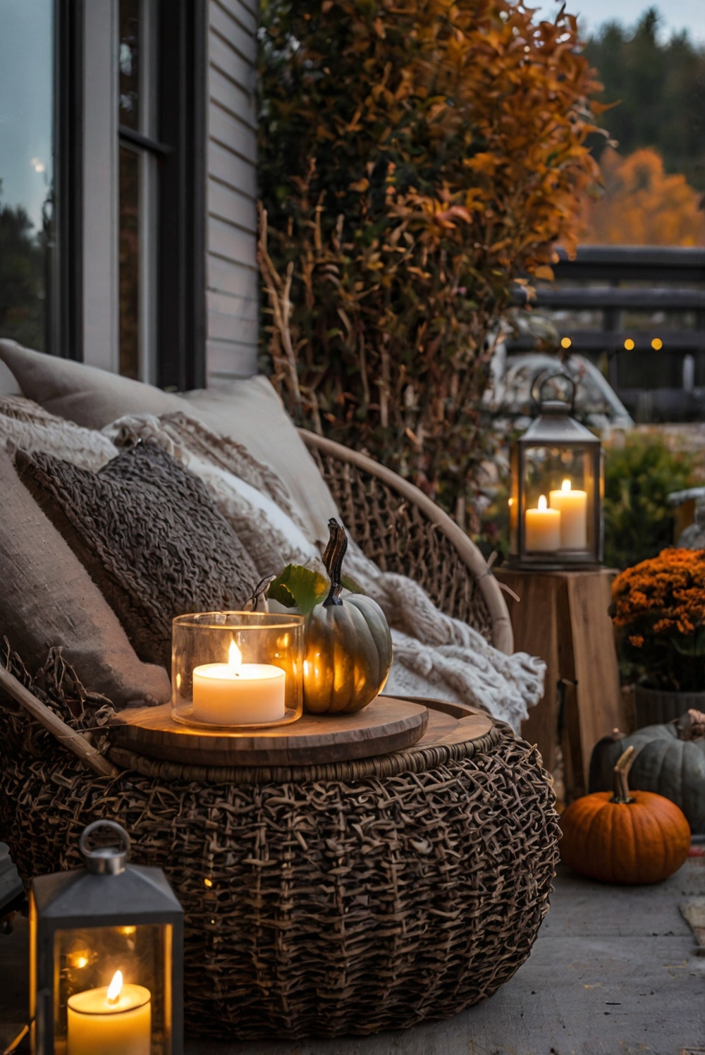 Fall porch decor, autumn porch ideas, outdoor fall decorations, cozy patio styling, harvest porch decor