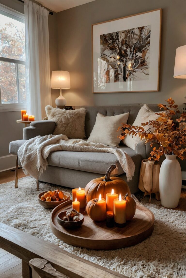 fall living room decor, autumn living room design, seasonal home decor, cozy living room update, fall home design