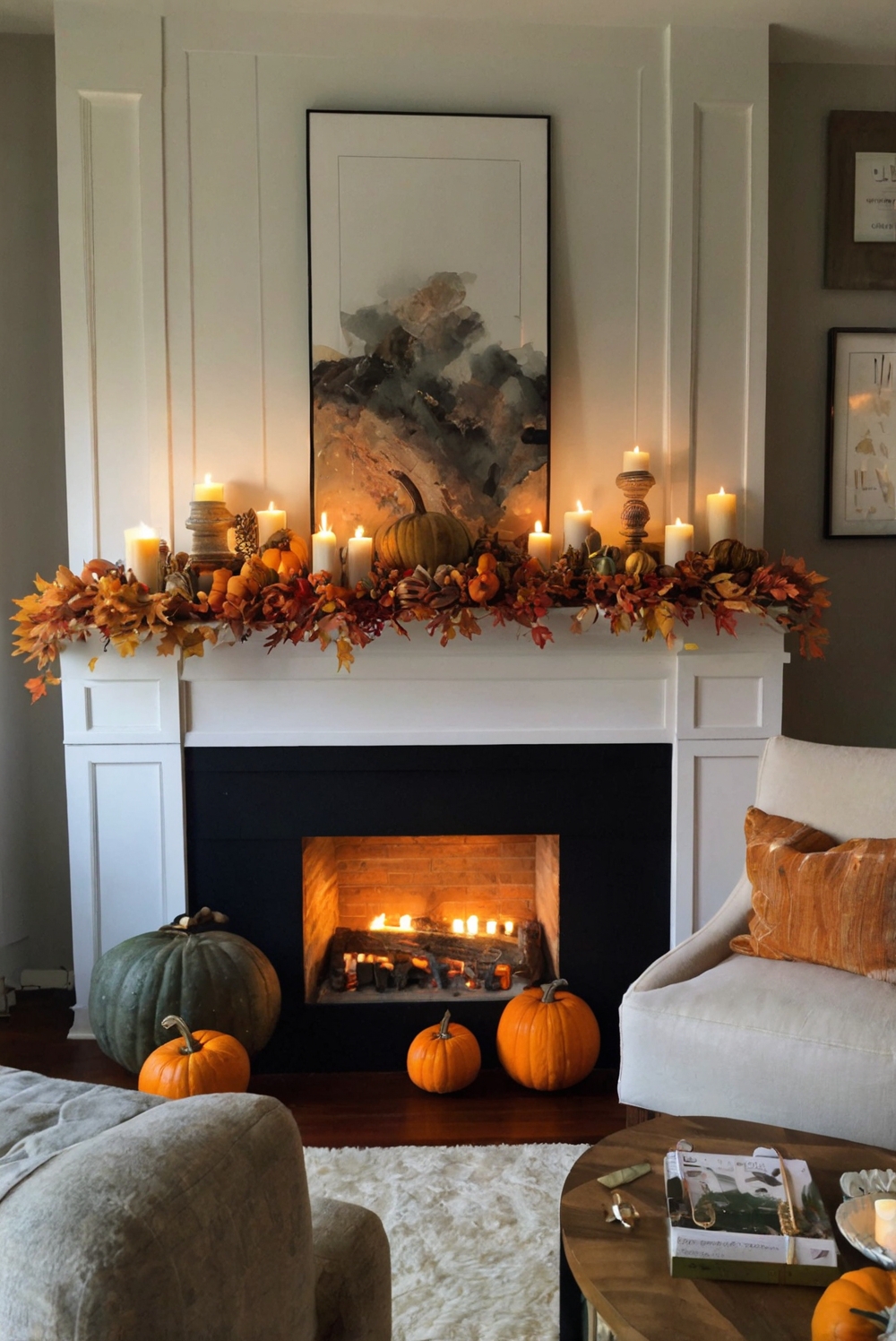 fall mantel decor ideas, autumn home decor inspiration, stylish fall decorating tips, chic seasonal home accents, elegant fall mantle arrangements