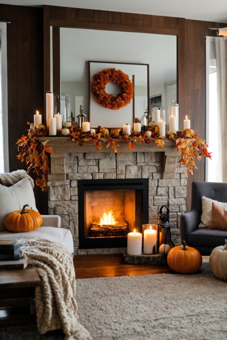 1. Fall mantle decorations 2. Autumn mantle decor 3. Cozy fall mantle ideas 4. Seasonal home decor 5. Warm autumn mantle arrangements