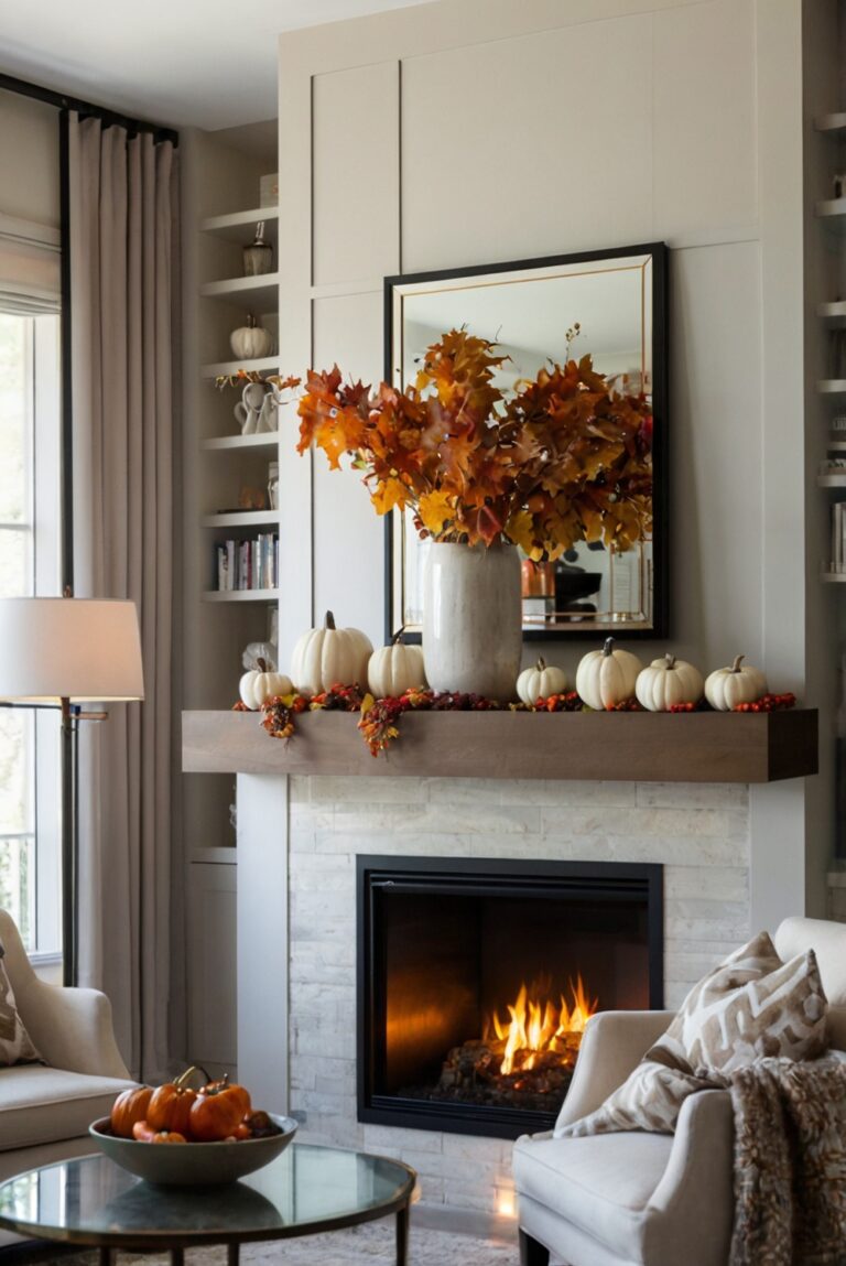 fall mantle decor, stylish mantle decor, fall mantle styling, chic fall mantle, modern fall mantle