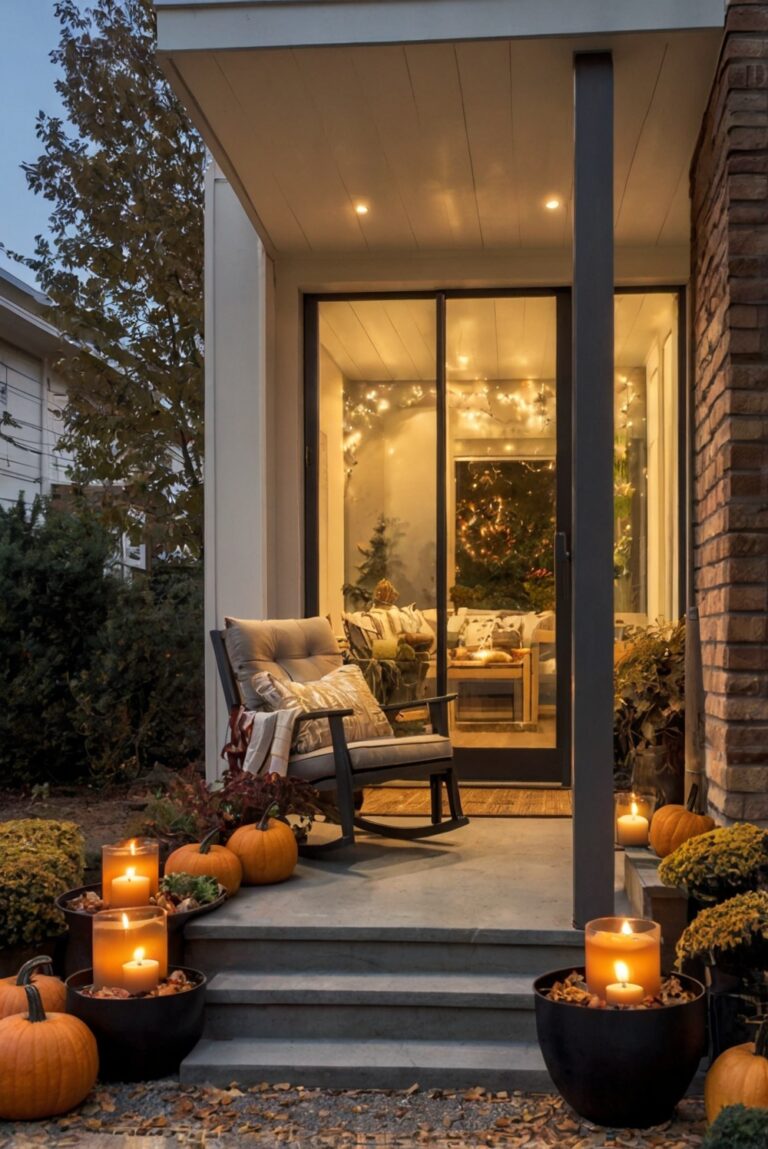 Porch decor, Fall front porch, Autumn porch ideas, Cozy outdoor fall decor, Farmhouse porch decorations