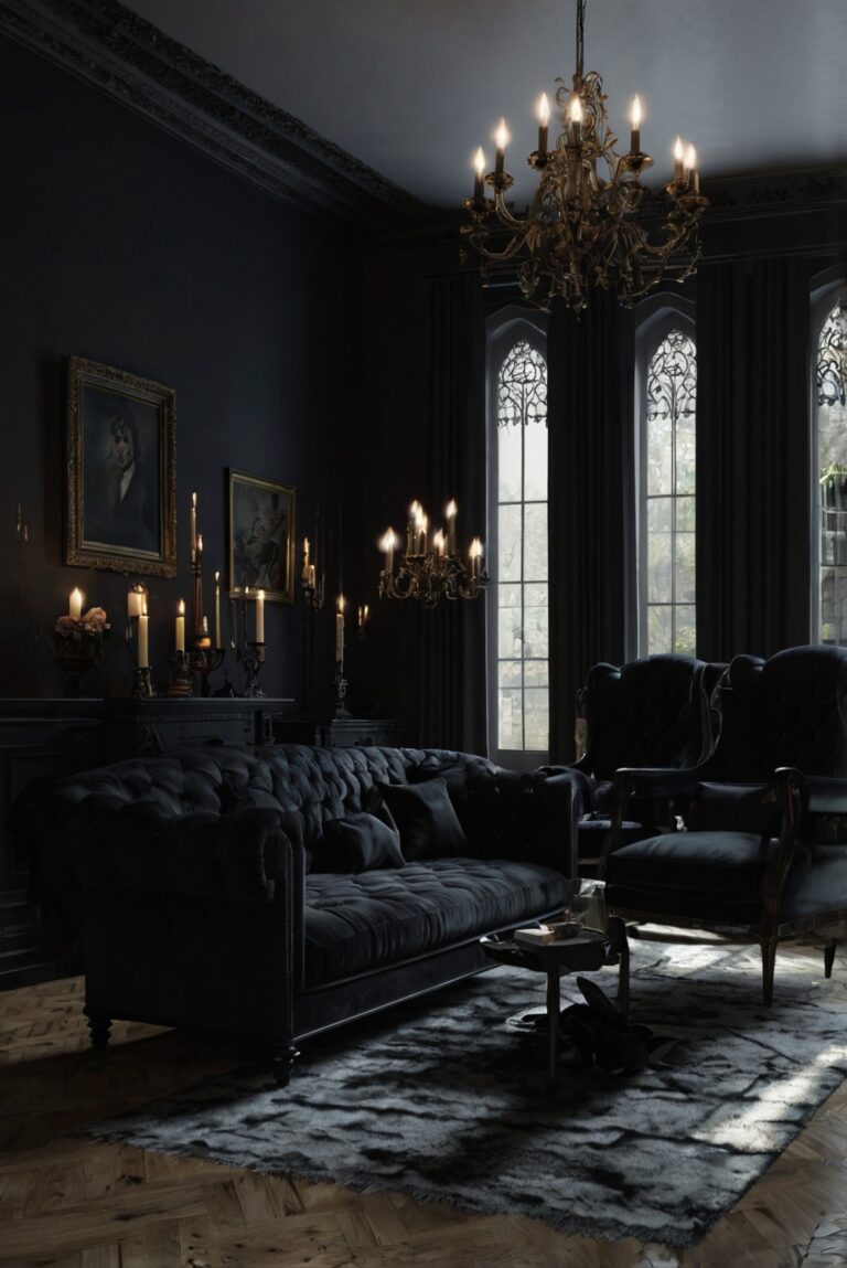 Gothic Home Decor, Dark Interior Design, Alternative Living Room, Stylish Goth Aesthetic, Moody Home Design