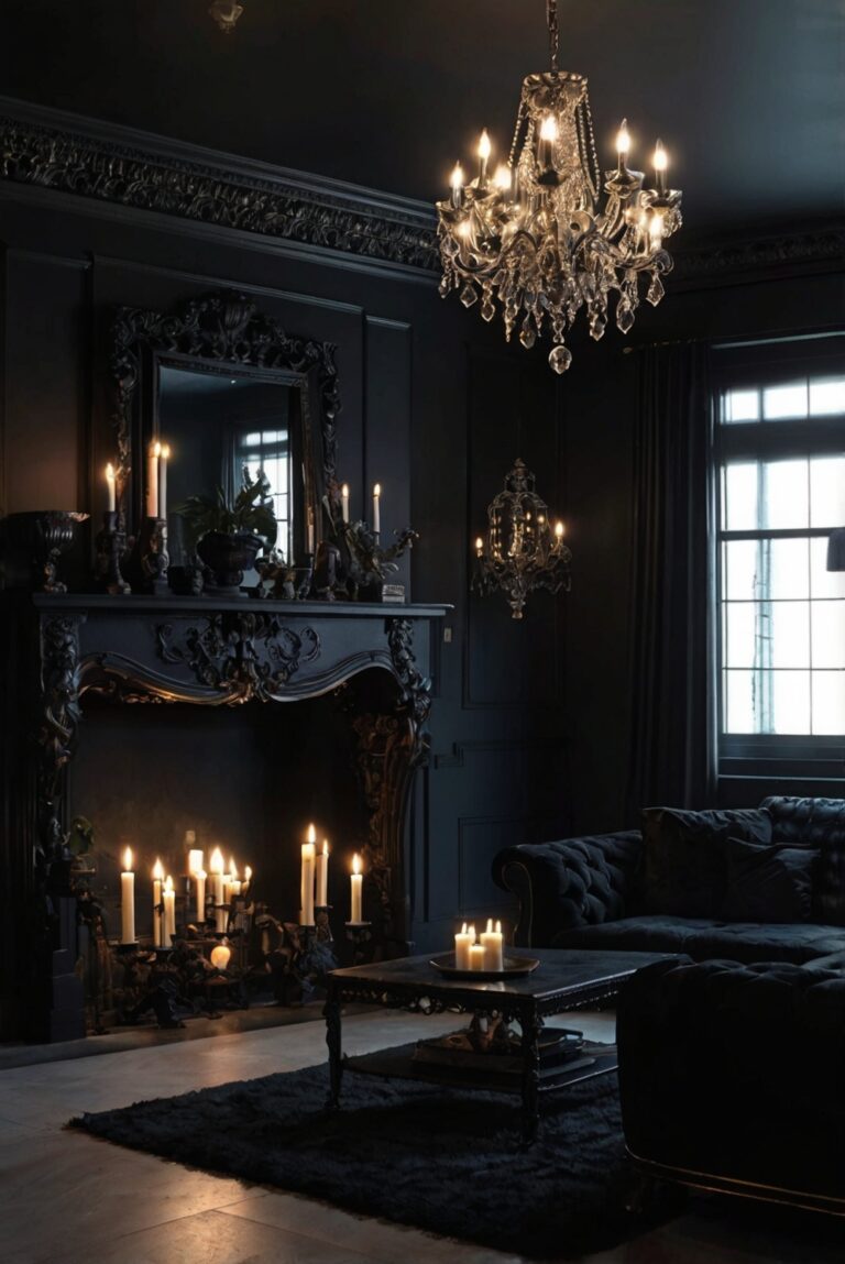 Gothic Living Room Decor, Luxury Gothic Living Room, Elegant Gothic Home Decor, Dark Gothic Interior Design, Moody Gothic Living Room