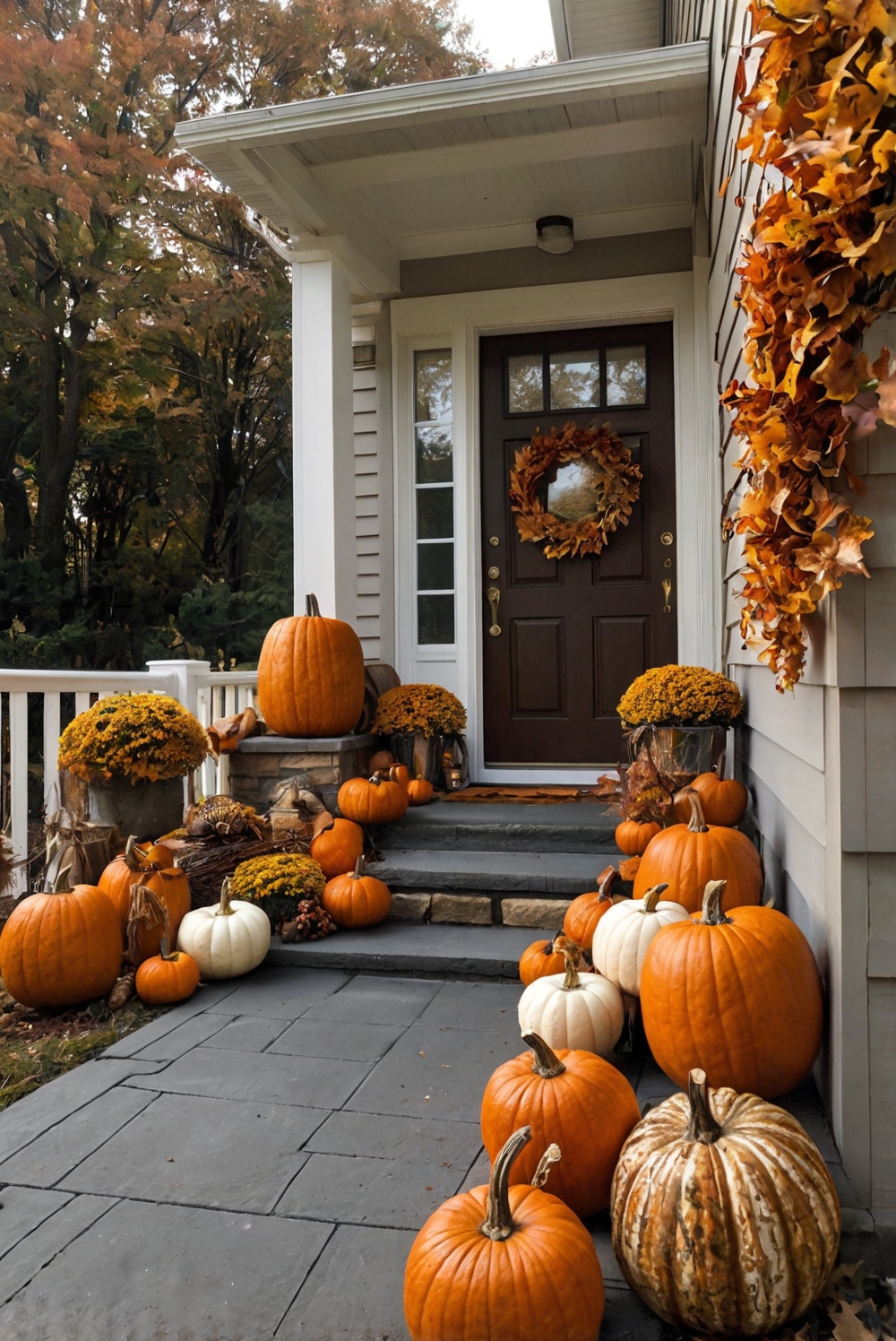 fall porch decor, front door fall decor, autumn outdoor decor, fall wreaths for porch, seasonal porch decorations