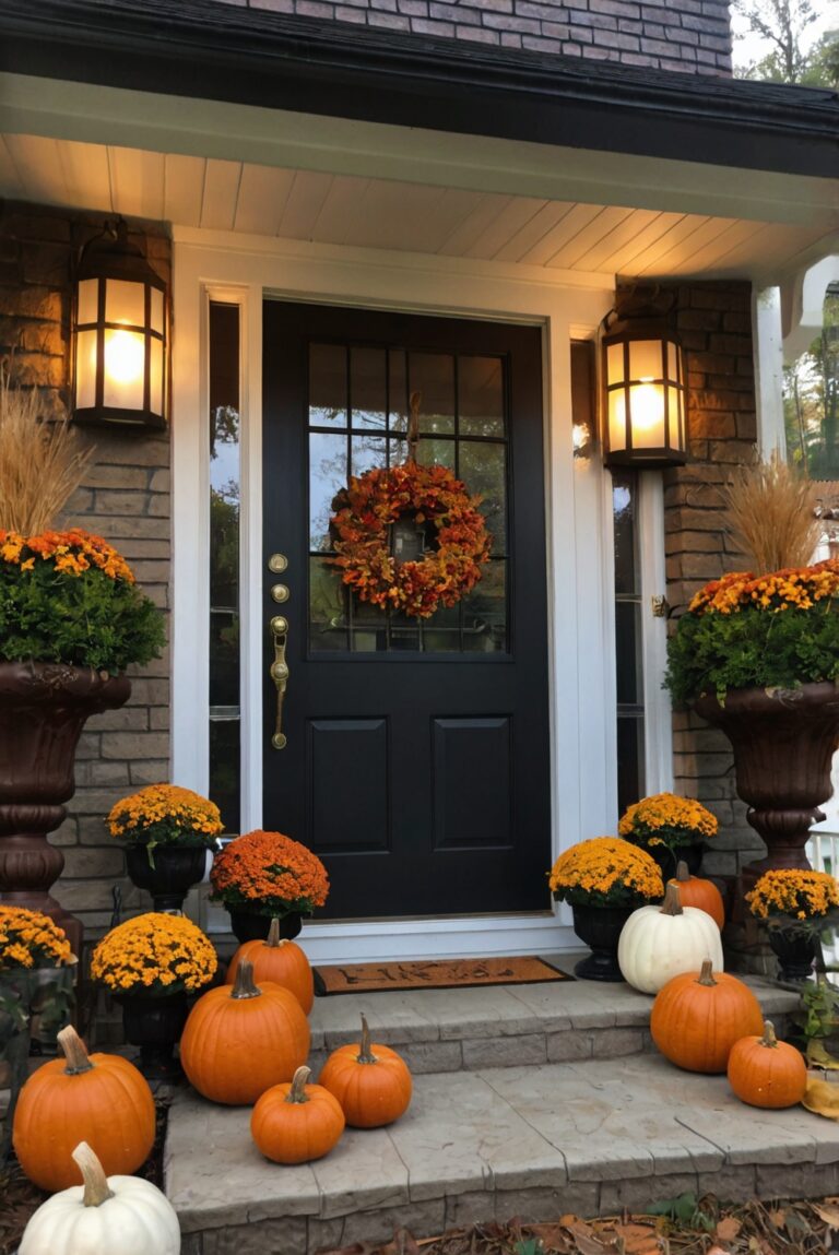 1. Fall porch decor 2. Outdoor fall decorations 3. Seasonal porch decor 4. Front porch decorating 5. Cozy autumn decor