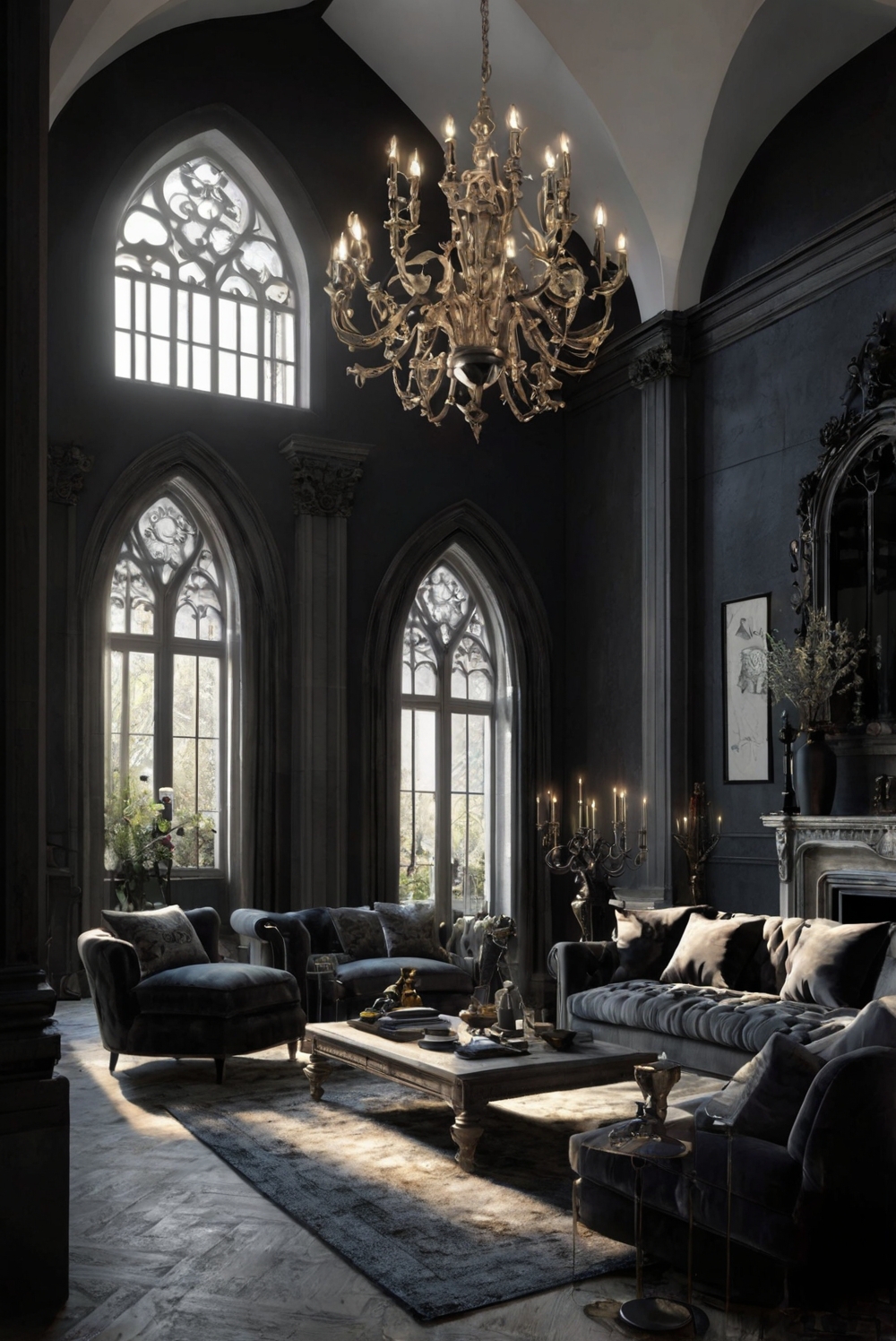 Gothic furniture, Gothic home decor, Vintage home decor, Elegant interior design, Stylish living room