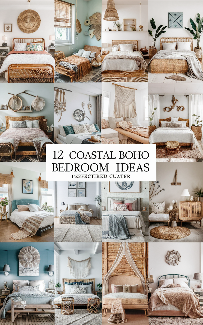 Coastal boho bedroom decor, Coastal boho interior design, Bohemian coastal bedroom ideas, Coastal boho room inspiration, Boho beach house decor