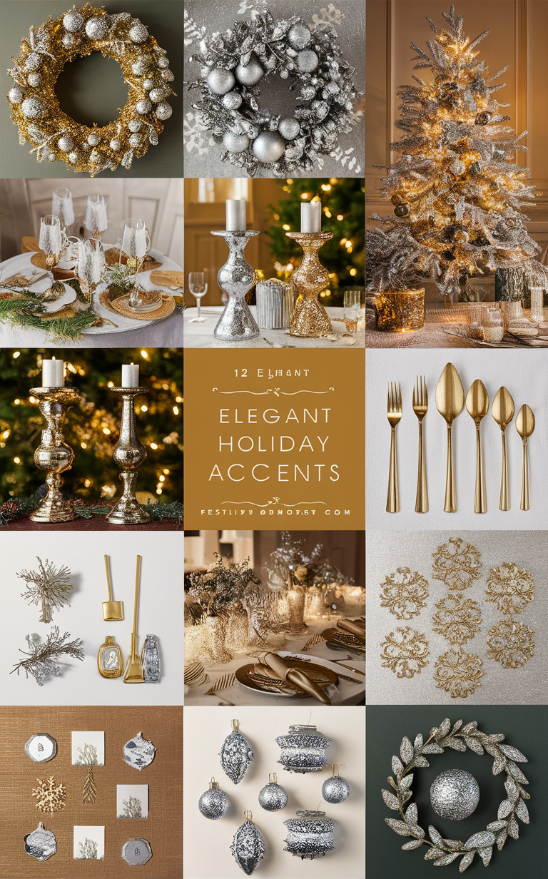 Silver and gold Christmas décor, Luxurious holiday home accents, Festive silver and gold decorations, Elegant metallic holiday styling, Glamorous winter home accessories