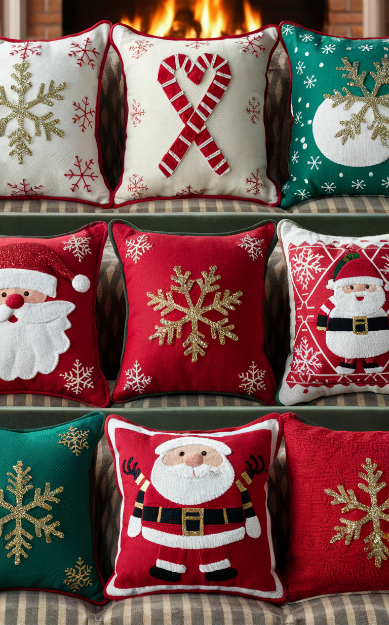 Christmas throw pillows, Holiday cushion covers, Festive decorative cushions, Winter themed pillowcases, Seasonal velvet pillow covers