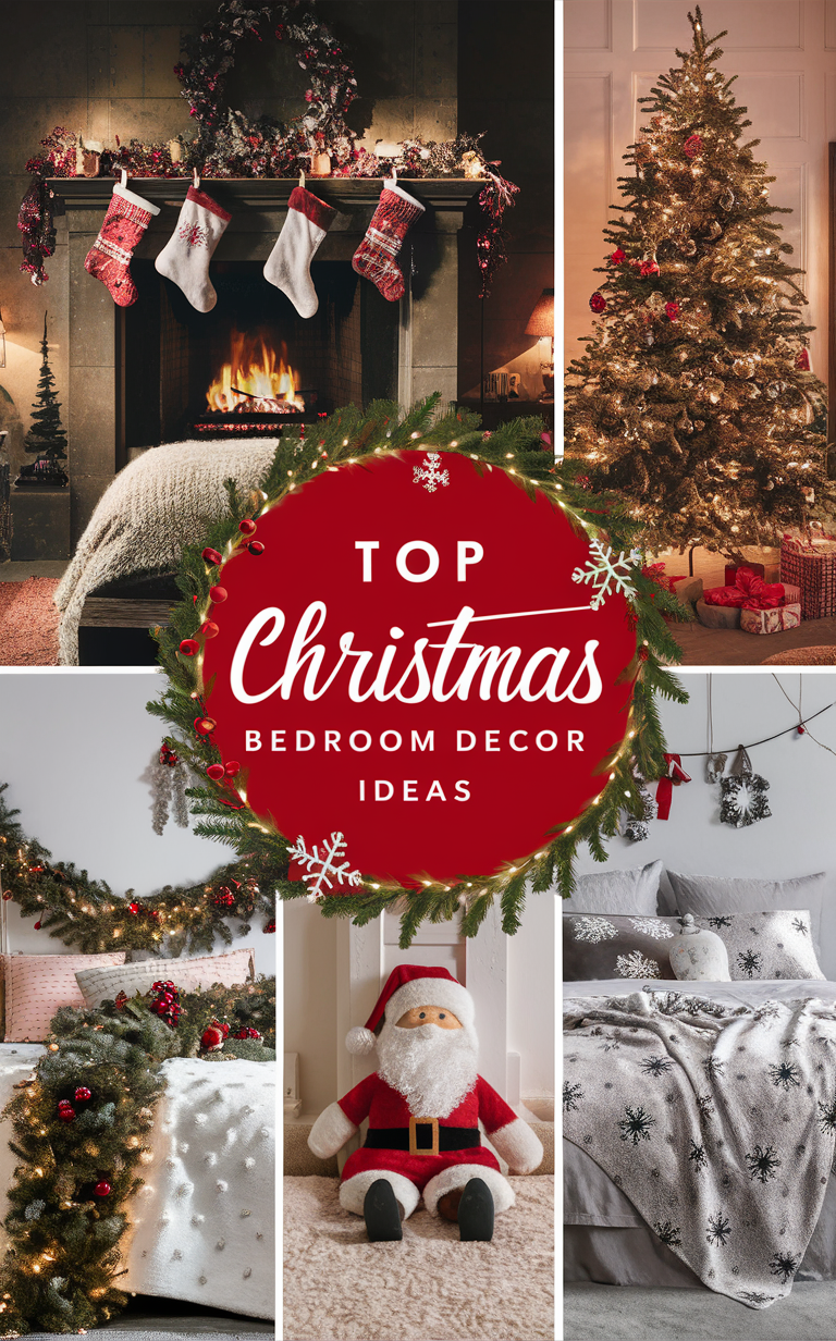 Christmas bedroom decor, holiday bedroom decorations, festive bedroom ideas, cozy Christmas room, winter wonderland bedroom