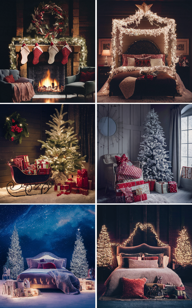 Christmas bedroom decor, Festive bedroom decorations, Holiday-themed bedroom ideas, Seasonal bedroom design, Winter-inspired bedroom decor