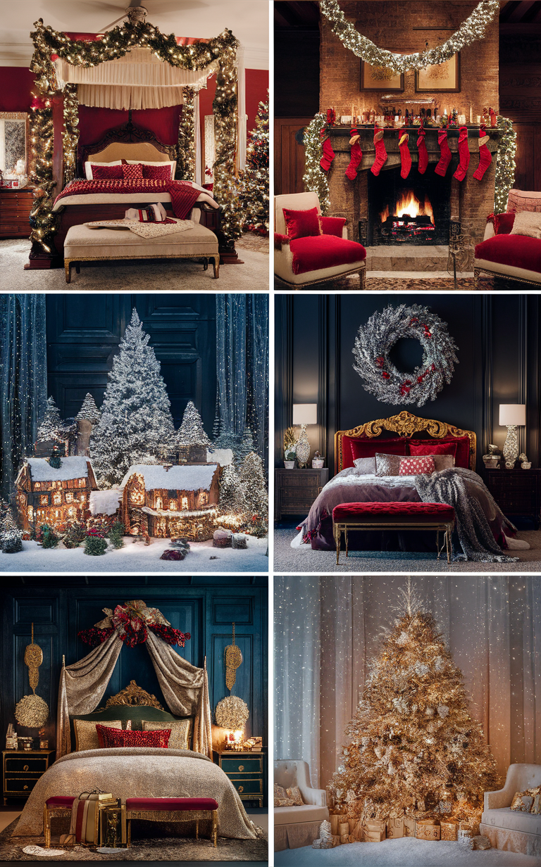 Luxurious bedroom decor, Christmas bedroom ideas, High-end bedroom design, Luxury holiday decorations, Elegant bedroom makeover