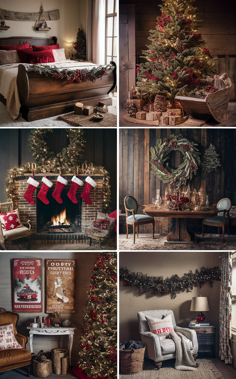 Rustic Christmas bedroom, Cozy Christmas decor, Holiday bedroom ideas, Rustic holiday decorations, Christmas bedroom inspiration