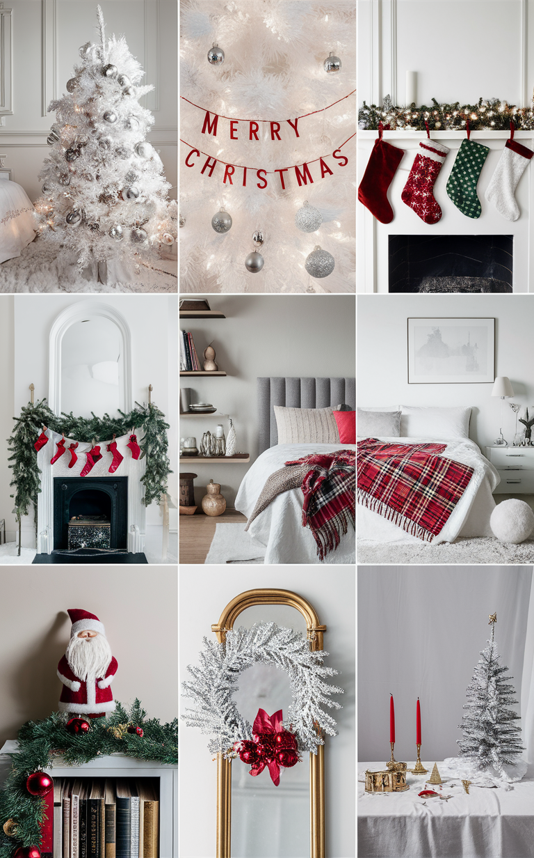 Christmas bedroom decor, minimalist holiday decor, modern holiday bedroom, contemporary Christmas decorating, sleek seasonal bedroom