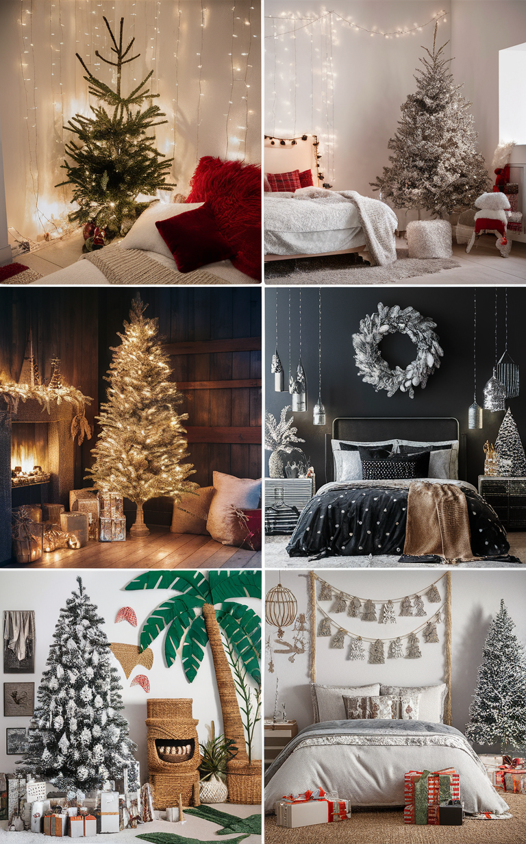 christmas bedroom decor, christmas bedroom ideas, holiday bedroom decor, festive bedroom decor, winter bedroom decorations