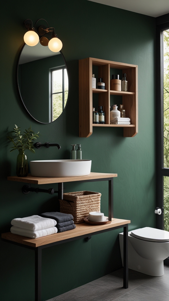 Japandi Bathroom Interior with Open Storage Solutions