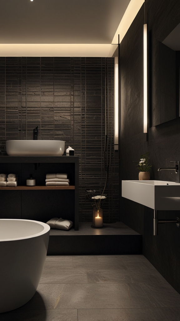 Monochrome Japandi, Bathroom, Interior Themes