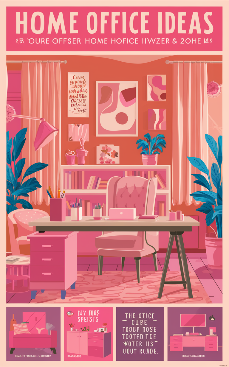 pink home office decor, home office design ideas, pink office accessories, trendy home office furniture, modern pink office decor