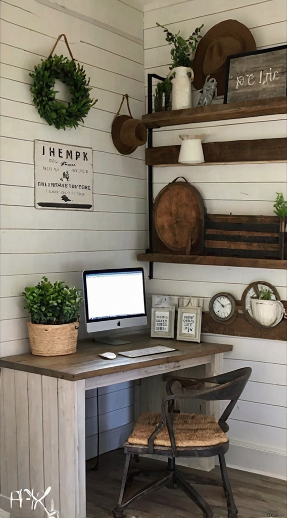 Vintage barn door, farmhouse office remodel, rustic workspace