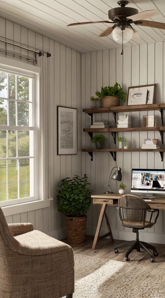 Vintage barn door, farmhouse office remodel, rustic workspace