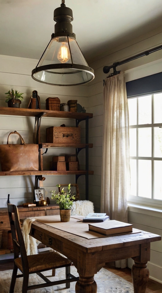 Vintage barn door, farmhouse office remodel, rustic workspace