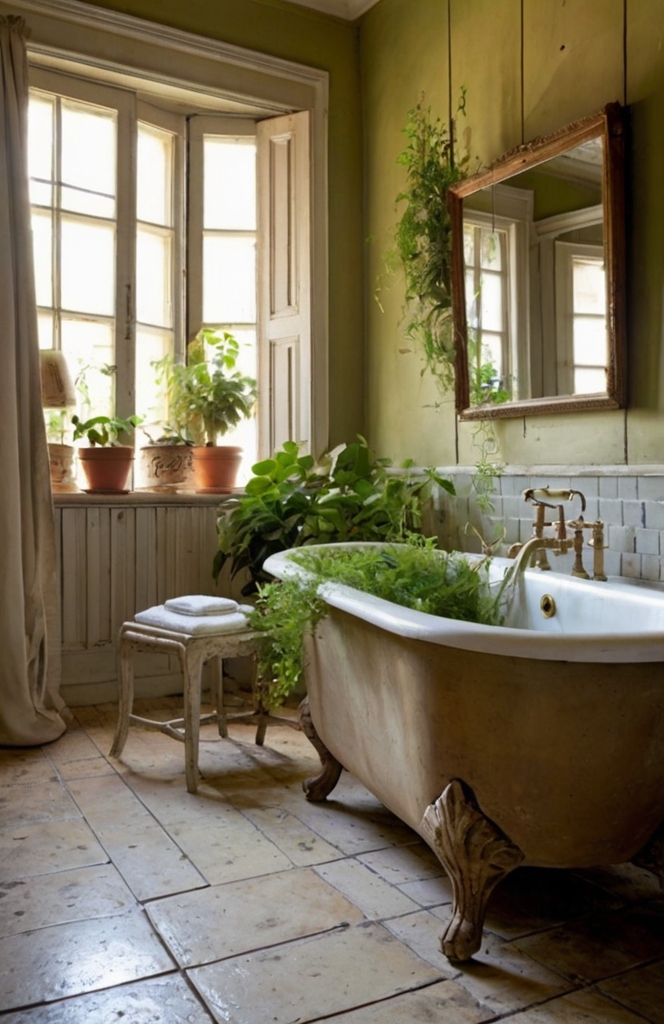 Greenery and Fresh Plants in French Country Bathrooms