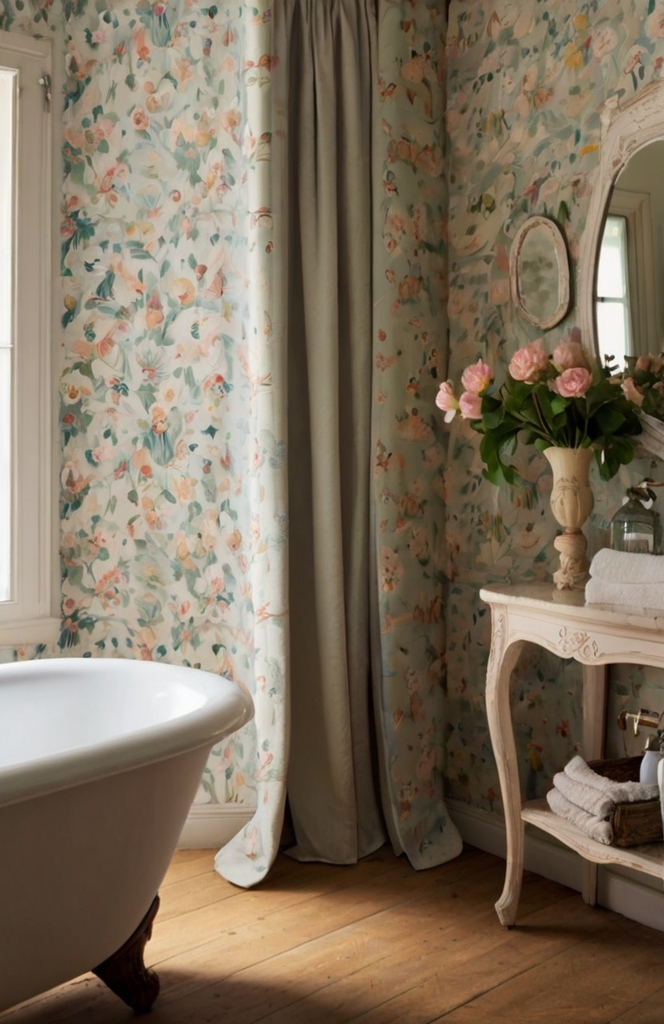 Subtle Floral Patterns for French Country Bathrooms